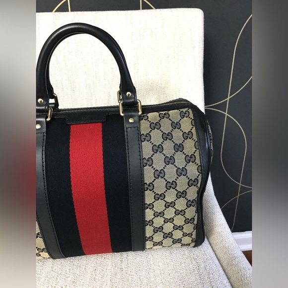 Authentic Gucci Boston satchel bag grey navy - Picture 3 of 16